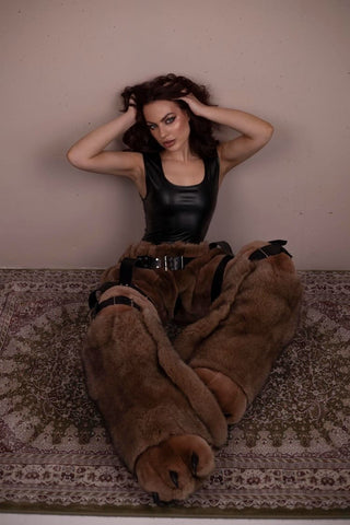 3-Piece Fox & Rex Rabbit Fur Set: Tail Shorts, Harness & Boots