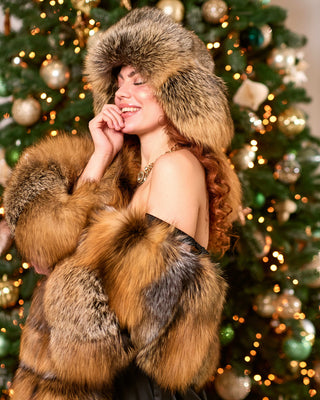 Cross Fox Fur Hat “Mahalai” – Mongolian Style Fur Hat with Full Neck & Ear Coverage