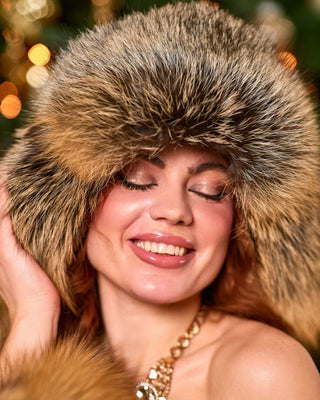 Cross Fox Fur Hat “Mahalai” – Mongolian Style Fur Hat with Full Neck & Ear Coverage