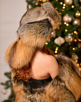 Cross Fox Fur Hat “Mahalai” – Mongolian Style Fur Hat with Full Neck & Ear Coverage