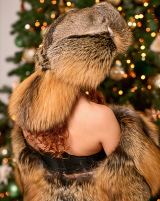 Cross Fox Fur Hat “Mahalai” – Mongolian Style Fur Hat with Full Neck & Ear Coverage