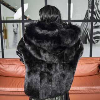 Mink Coat with Silver Fox Fur Trimmed Hood