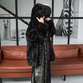 Mink Coat with Silver Fox Fur Trimmed Hood