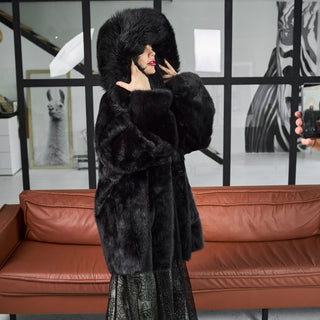Mink Coat with Silver Fox Fur Trimmed Hood