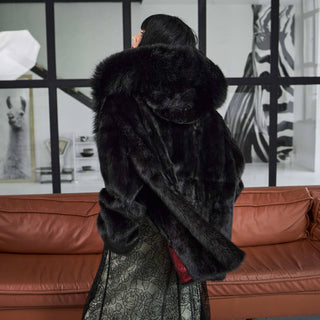 Mink Coat with Silver Fox Fur Trimmed Hood