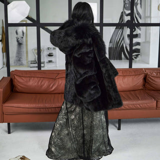 Mink Coat with Silver Fox Fur Trimmed Hood