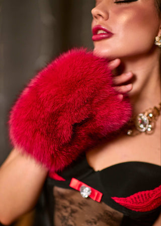 Silver Fox Fur Fingerless Gloves – Warm Fur Wrist Warmers with Open Fingers