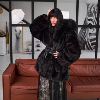 Mink Coat with Silver Fox Fur Trimmed Hood