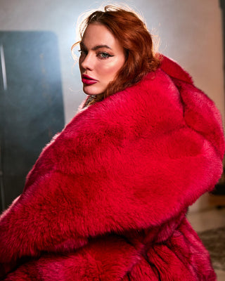 Saga Blue Fox Long Coat 'Red Velvet'