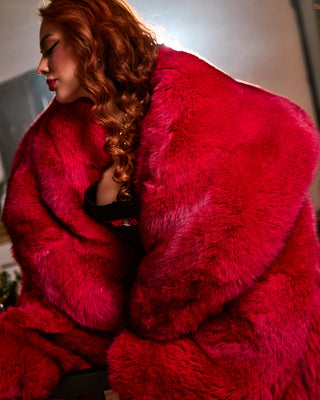 Saga Blue Fox Long Coat 'Red Velvet'