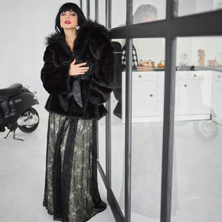 Mink Coat with Silver Fox Fur Trimmed Hood