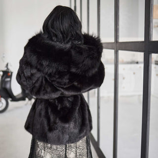 Mink Coat with Silver Fox Fur Trimmed Hood