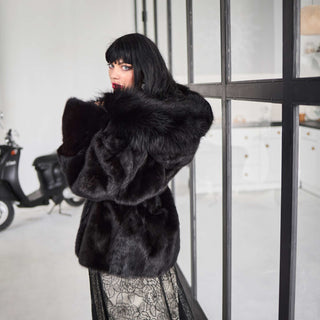 Mink Coat with Silver Fox Fur Trimmed Hood