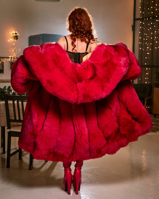Saga Blue Fox Long Coat 'Red Velvet'
