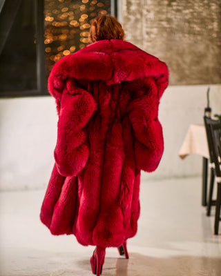 Saga Blue Fox Long Coat 'Red Velvet'
