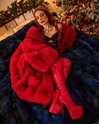 Saga Blue Fox Long Coat 'Red Velvet'