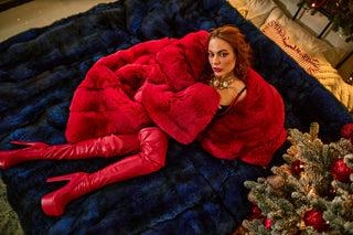 Saga Blue Fox Long Coat 'Red Velvet'