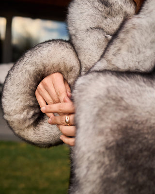 Dyed Saga Blue Fox Fur Short Coat with Custom Hood – Unique Design
