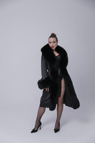 Saga Blue Fox Fur Trimmed Nightgown “Old Money” – Luxury Silk Robe