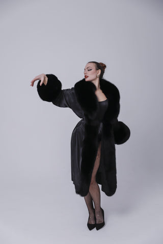 Saga Blue Fox Fur Trimmed Nightgown “Old Money” – Luxury Silk Robe
