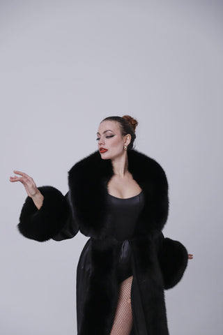 Saga Blue Fox Fur Trimmed Nightgown “Old Money” – Luxury Silk Robe