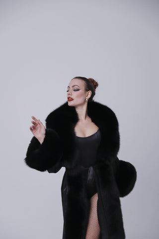 Saga Blue Fox Fur Trimmed Nightgown “Old Money” – Luxury Silk Robe