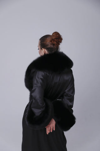 Saga Blue Fox Fur Trimmed Nightgown “Old Money” – Luxury Silk Robe