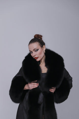 Saga Blue Fox Fur Trimmed Nightgown “Old Money” – Luxury Silk Robe