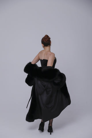 Saga Blue Fox Fur Trimmed Nightgown “Old Money” – Luxury Silk Robe