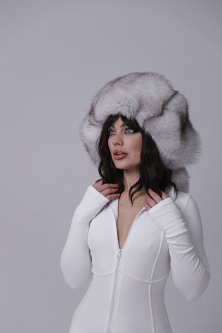 Saga Blue Fox Trapper Hat – Mongolian-Style Fur Hat with Full Neck Coverage