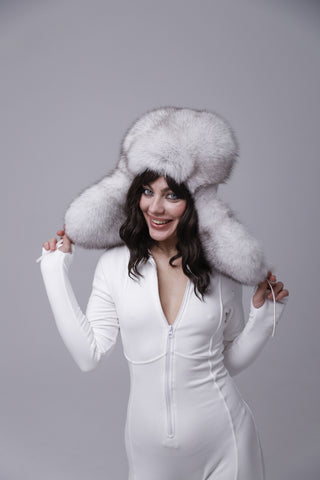 Saga Blue Fox Trapper Hat – Mongolian-Style Fur Hat with Full Neck Coverage