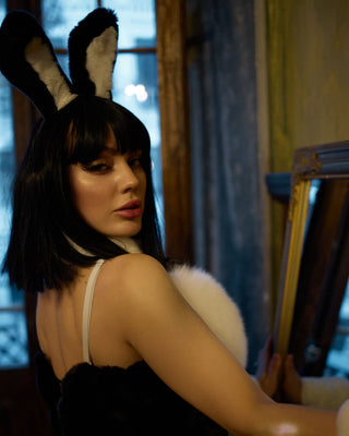 Saga Blue Fox & Rabbit Fur Set “Naughty Bunny” – Luxury Fur Lingerie Set