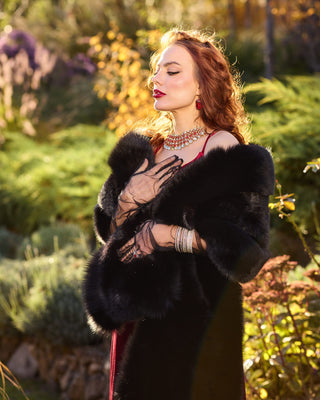 Elegant Saga Blue Fox & Rex Rabbit Fur Wrap
