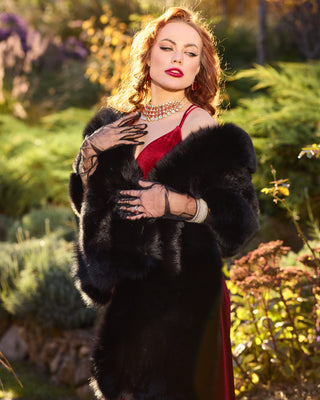 Elegant Saga Blue Fox & Rex Rabbit Fur Wrap