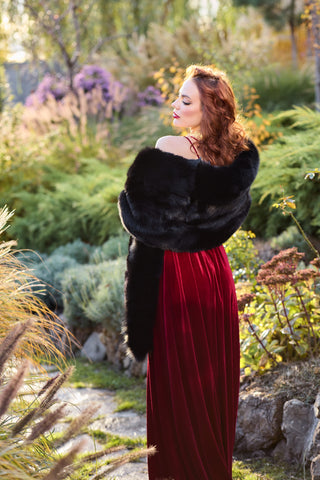 Elegant Saga Blue Fox & Rex Rabbit Fur Wrap