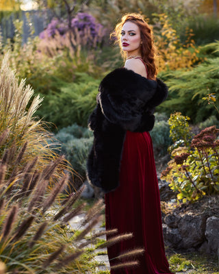 Elegant Saga Blue Fox & Rex Rabbit Fur Wrap