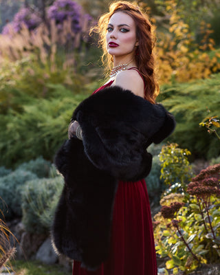 Elegant Saga Blue Fox & Rex Rabbit Fur Wrap