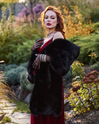 Elegant Saga Blue Fox & Rex Rabbit Fur Wrap
