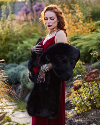Elegant Saga Blue Fox & Rex Rabbit Fur Wrap