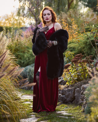 Elegant Saga Blue Fox & Rex Rabbit Fur Wrap