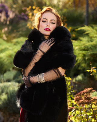 Elegant Saga Blue Fox & Rex Rabbit Fur Wrap