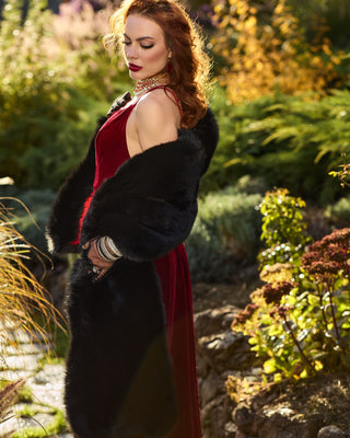 Elegant Saga Blue Fox & Rex Rabbit Fur Wrap