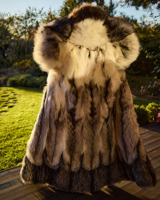 Saga Silver Fox & Shadow Blue Frost Fox Fur Coat "New York Heiress"