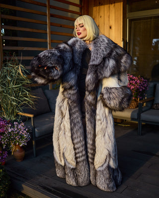 Saga Silver Fox & Shadow Blue Frost Fox Fur Coat "New York Heiress"