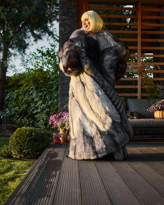 Saga Silver Fox & Shadow Blue Frost Fox Fur Coat "New York Heiress"