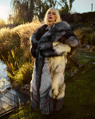 Saga Silver Fox & Shadow Blue Frost Fox Fur Coat "New York Heiress"