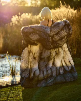 Saga Silver Fox & Shadow Blue Frost Fox Fur Coat "New York Heiress"