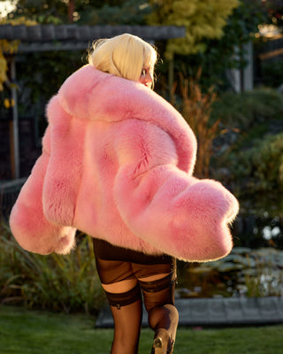 Saga White Fox Short Coat dyed Pink