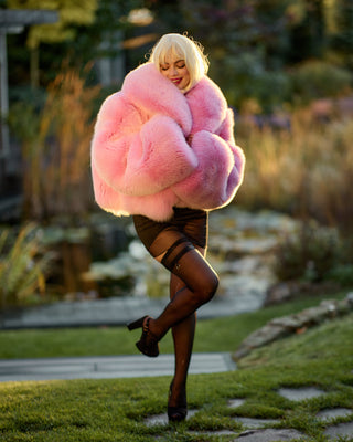 Saga White Fox Short Coat dyed Pink