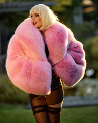 Saga White Fox Short Coat dyed Pink